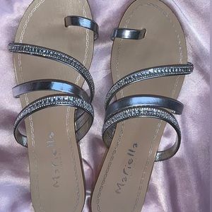 Silver Mariella Sandals + Black/White AE Sandals